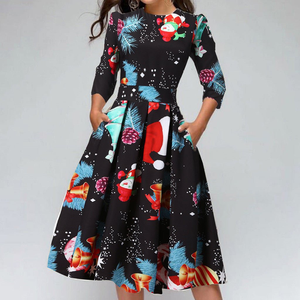 best Christmas Print Slim Round Neck Dress dress shop online at M2K Trends for women dress