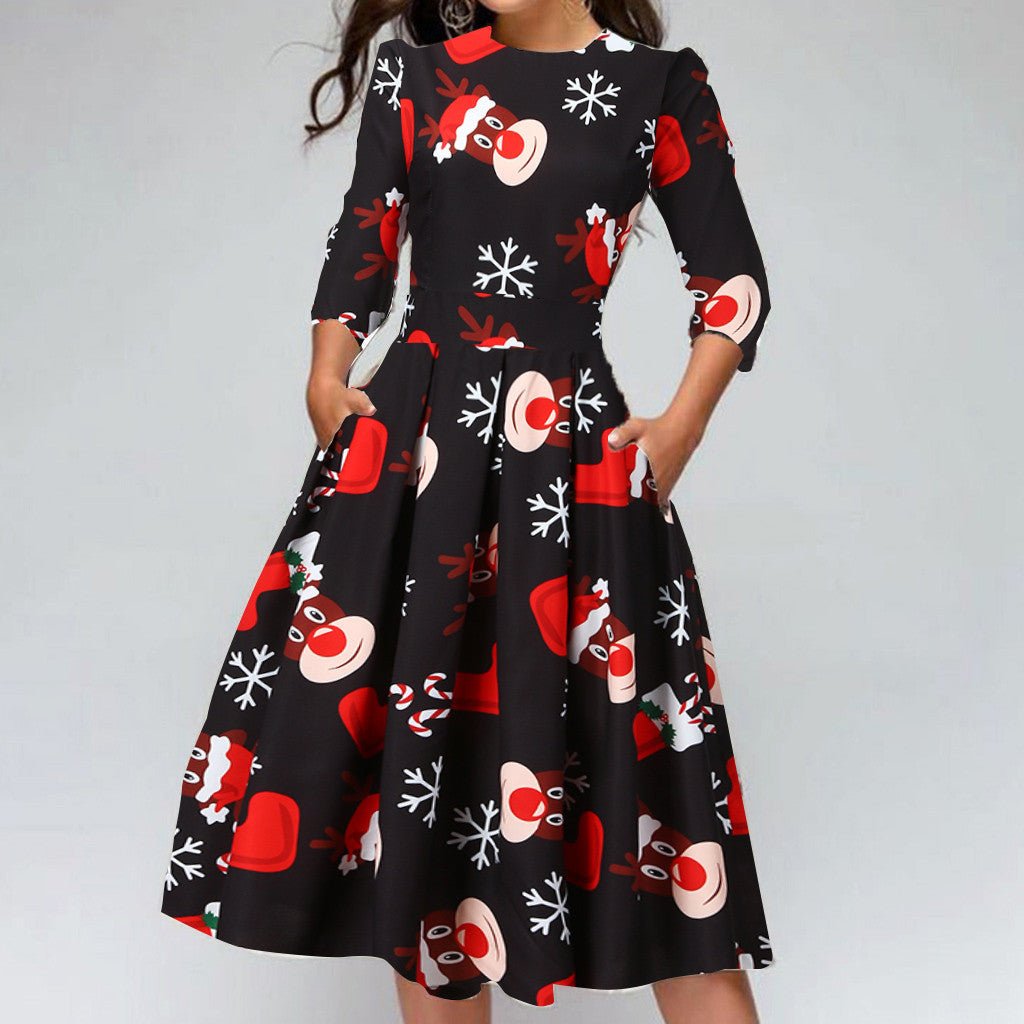 best Christmas Print Slim Round Neck Dress dress shop online at M2K Trends for women dress