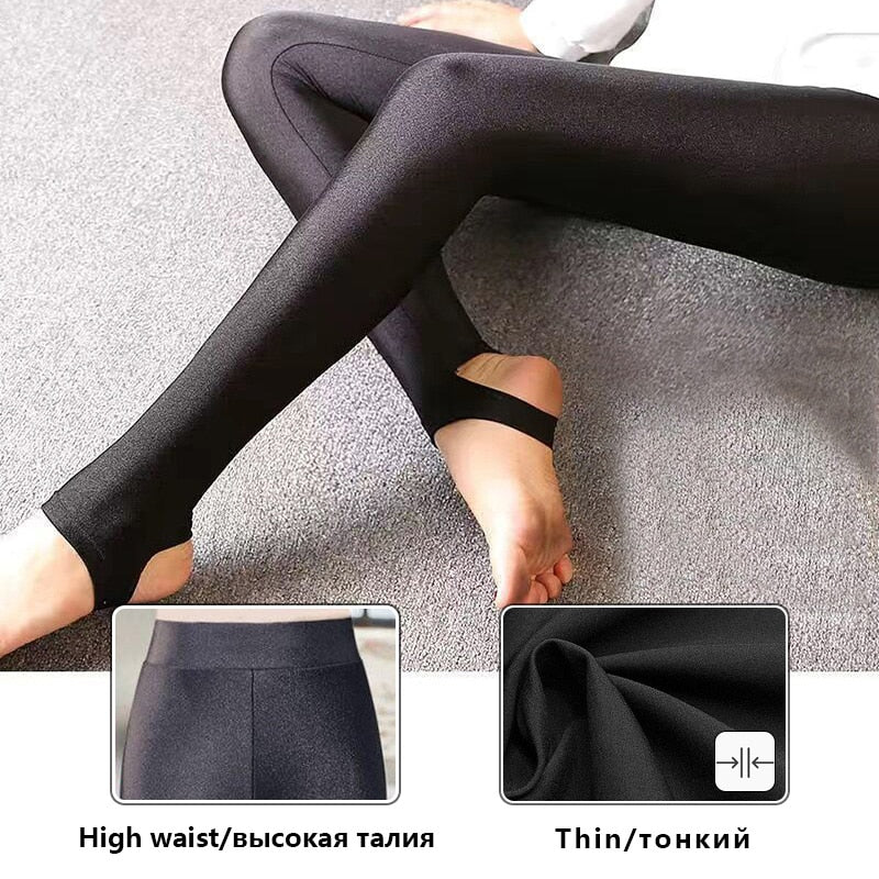 best CHRLEISURE Winter Leggings Velvet Warm Tights High Elastic Thicken Female Luster Pants Black Skinny Pants For Women Leggins 0 shop online at M2K Trends for