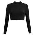 best CHRLEISURE Women Sexy Cropped Tops O Neck Long Sleeve Shirt Black Casual Skinny Slim Basic Woman Fashion T Shirts Ladies 0 shop online at M2K Trends for