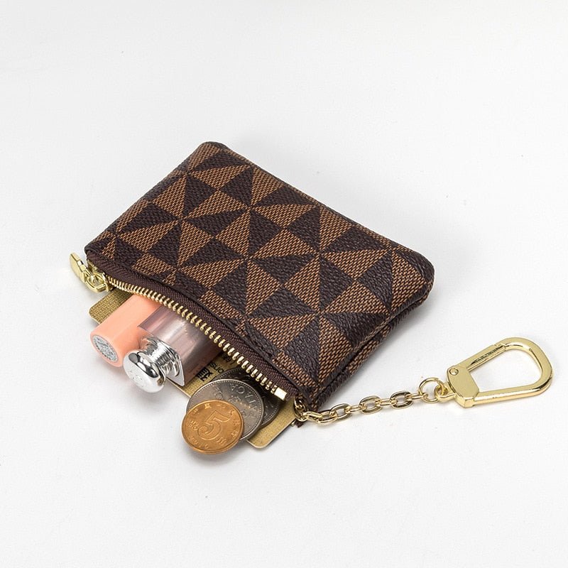 best Coin Key Storage Bag with Chain Women Mini Coin Purse Luxury Designer Plaid Leather Small Zipper Wallet Ladies Keychain Trendy 0 shop online at M2K Trends for