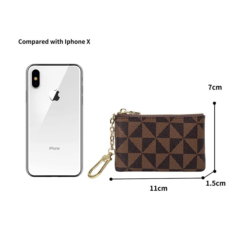 best Coin Key Storage Bag with Chain Women Mini Coin Purse Luxury Designer Plaid Leather Small Zipper Wallet Ladies Keychain Trendy 0 shop online at M2K Trends for