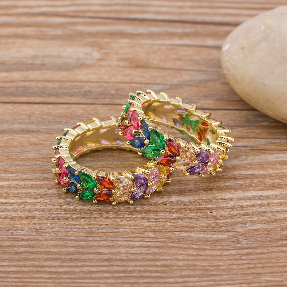 best Colorful Rainbow CZ Gold Ring For Women Rings shop online at M2K Trends for Ring For Women Girls