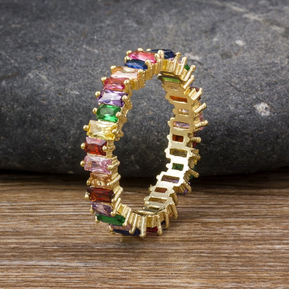 best Colorful Rainbow CZ Gold Ring For Women Rings shop online at M2K Trends for Ring For Women Girls