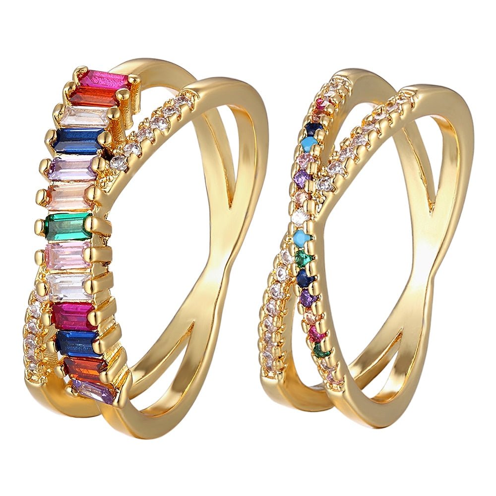 best Colorful Rainbow CZ Gold Ring For Women Rings shop online at M2K Trends for Ring For Women Girls