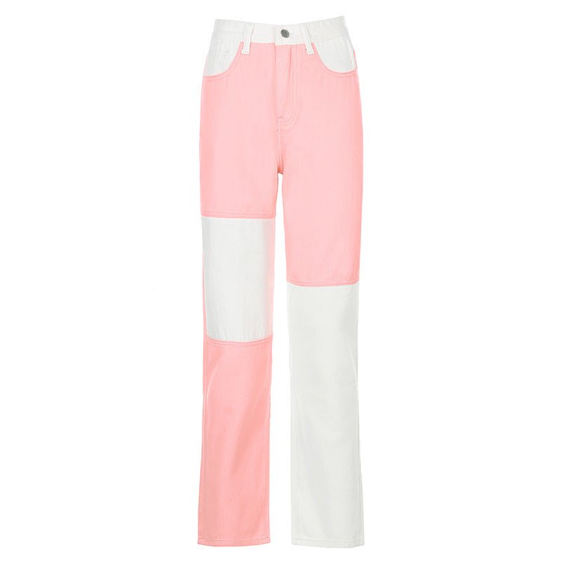 best Contrasting Stitching High-rise Straight-leg Jeans Women 0 shop online at M2K Trends for