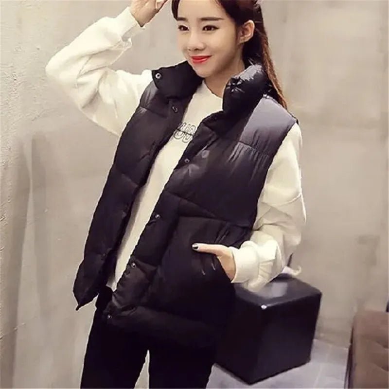 best Cotton Jacket Cardigan Women's Autumn Winter New Solid Color Vest Single-breasted Pocket Sleeveless Parka Loose Simple Commuting shop online at M2K Trends for