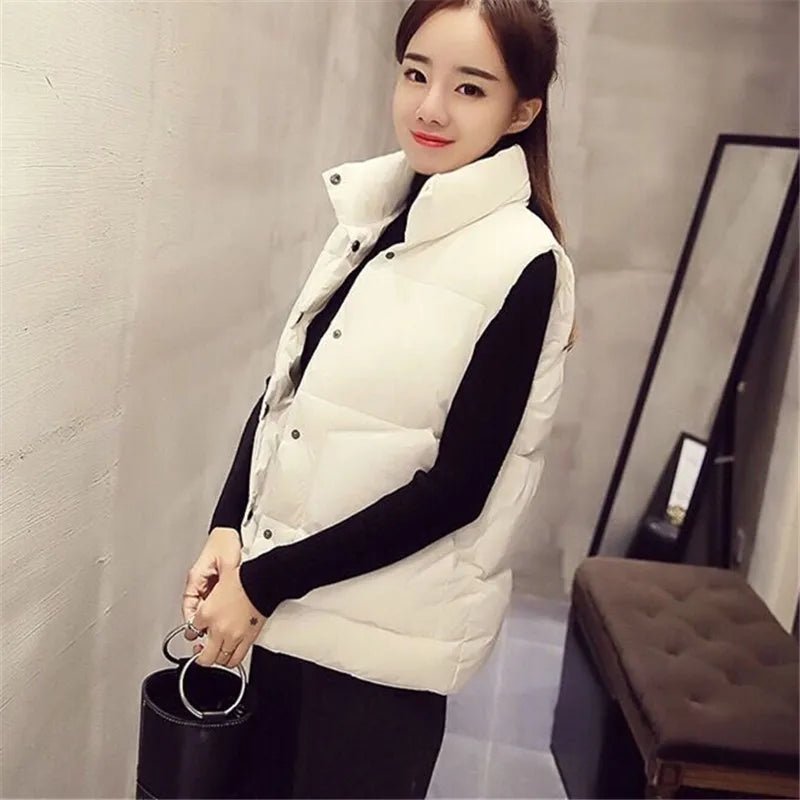 best Cotton Jacket Cardigan Women's Autumn Winter New Solid Color Vest Single-breasted Pocket Sleeveless Parka Loose Simple Commuting shop online at M2K Trends for