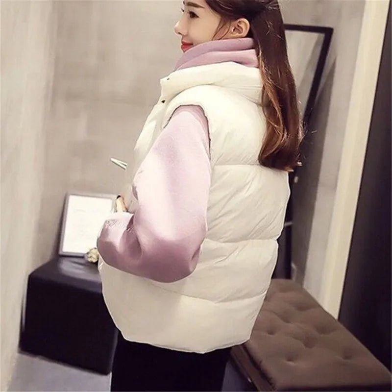 best Cotton Jacket Cardigan Women's Autumn Winter New Solid Color Vest Single-breasted Pocket Sleeveless Parka Loose Simple Commuting shop online at M2K Trends for