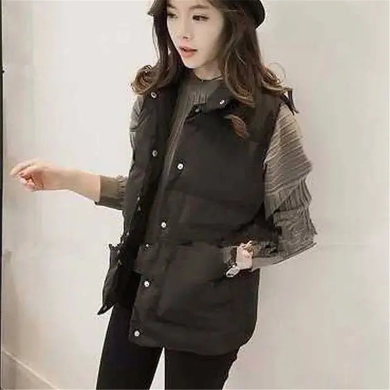 best Cotton Jacket Cardigan Women's Autumn Winter New Solid Color Vest Single-breasted Pocket Sleeveless Parka Loose Simple Commuting shop online at M2K Trends for
