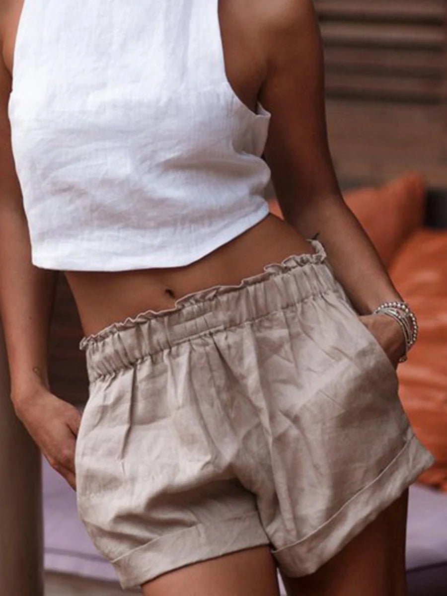 best Cotton Linen Shorts Solid Color Cotton Linen Shorts Women 0 shop online at M2K Trends for