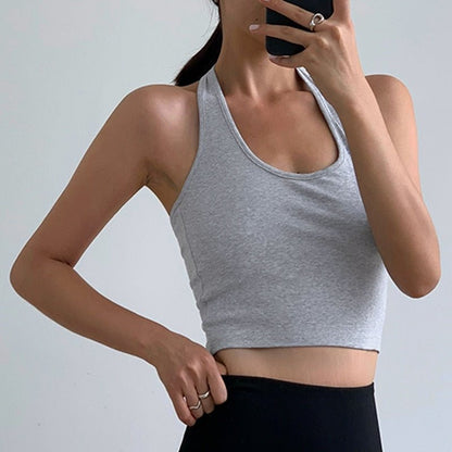 best Cotton Sexy Backless Black White Tank Tops Halter Streetwear Vest Female Crop Top Summer 2023 Basic T-shirts Ladies Tube Camis 0 shop online at M2K Trends for