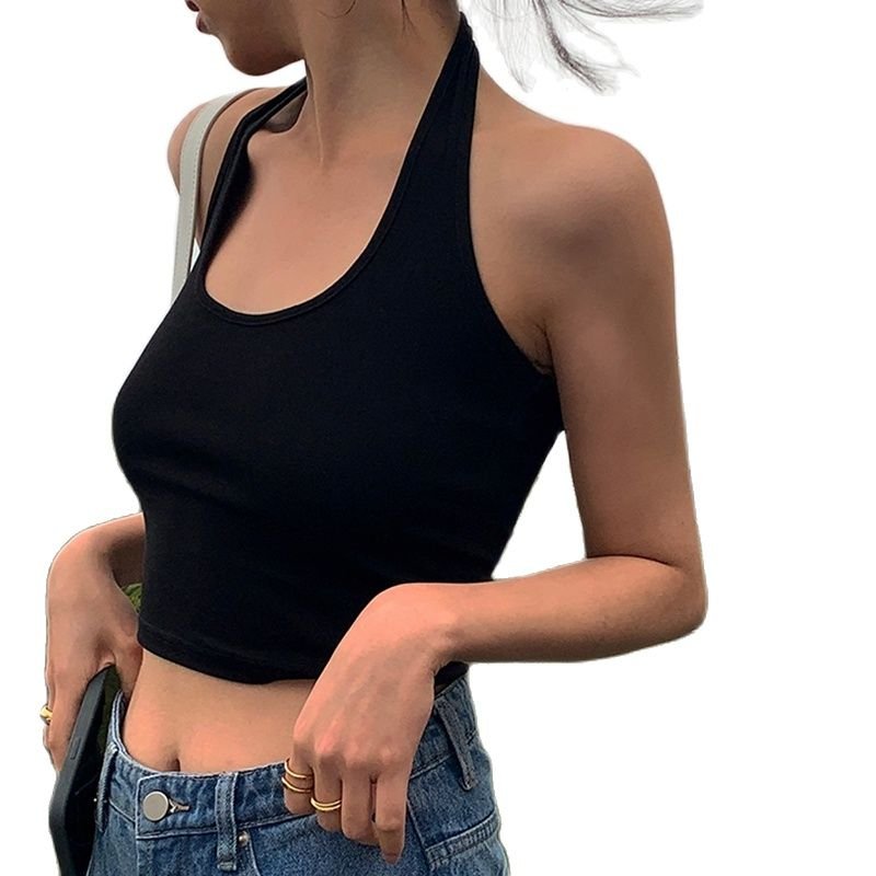 best Cotton Sexy Backless Black White Tank Tops Halter Streetwear Vest Female Crop Top Summer 2023 Basic T-shirts Ladies Tube Camis 0 shop online at M2K Trends for