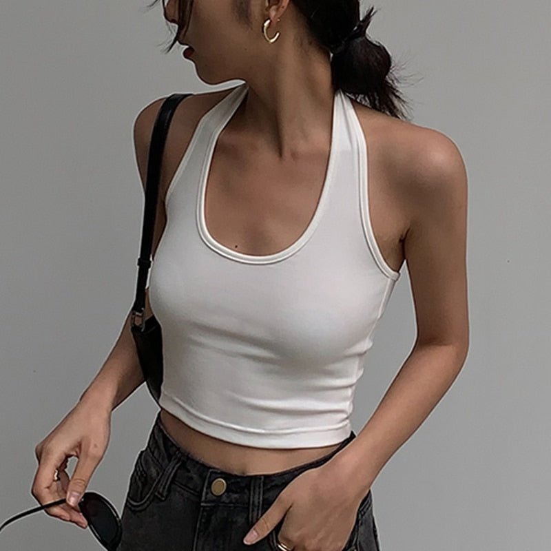 best Cotton Sexy Backless Black White Tank Tops Halter Streetwear Vest Female Crop Top Summer 2023 Basic T-shirts Ladies Tube Camis 0 shop online at M2K Trends for