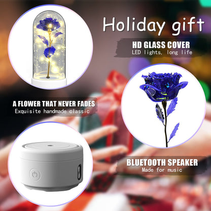 best Creative 2 In 1 Rose Flowers LED Light And Bluetooth Speaker Valentine's Day Gift Rose Luminous Night Light Ornament In Glass Cover valentine lights shop online at M2K Trends for valentines