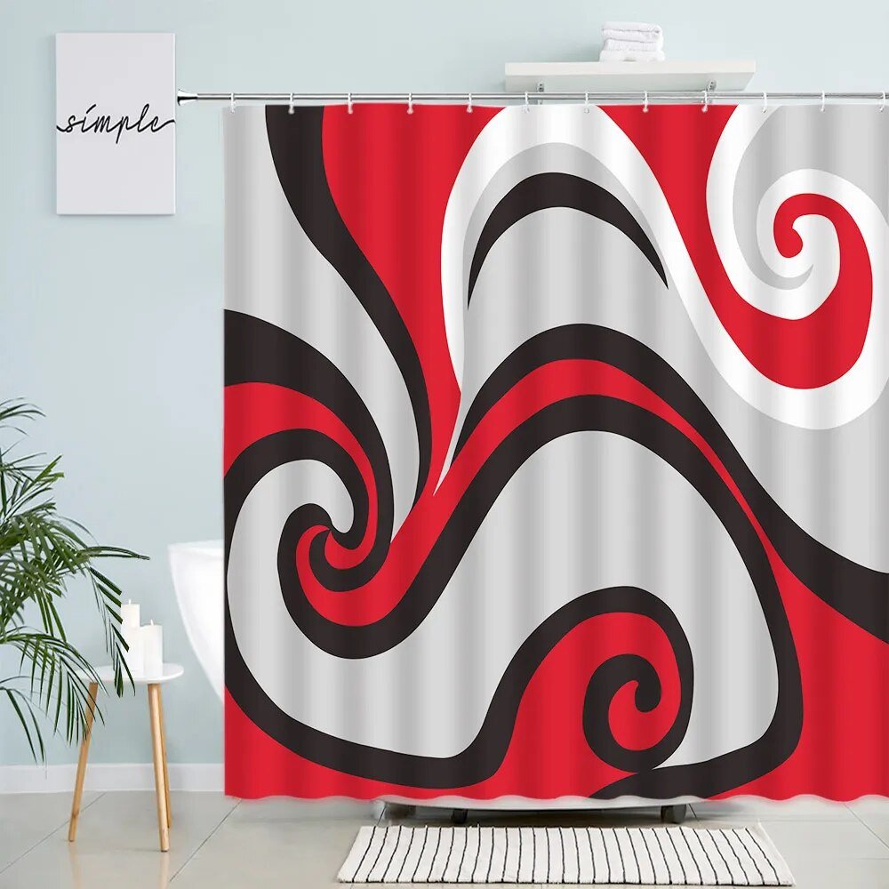 best Creative Geometric Shower Curtains Grey Black Red Abstract Art Print Bath Curtain Set Polyester Fabric Bathroom Decor with Hooks shop online at M2K Trends for