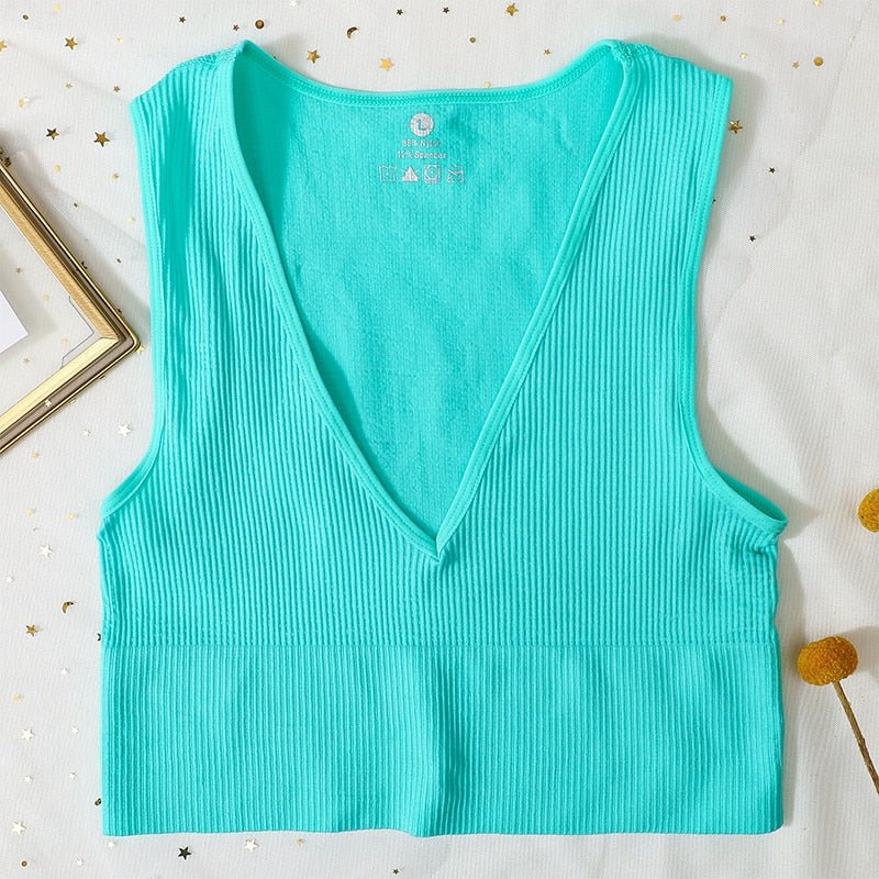 best Crop Top Women Seamless Underwear Vintage Crop Top Vest Female Sexy Lingerie Sports Bralette Deep V Neck Cropped Camis Camisole 0 shop online at M2K Trends for
