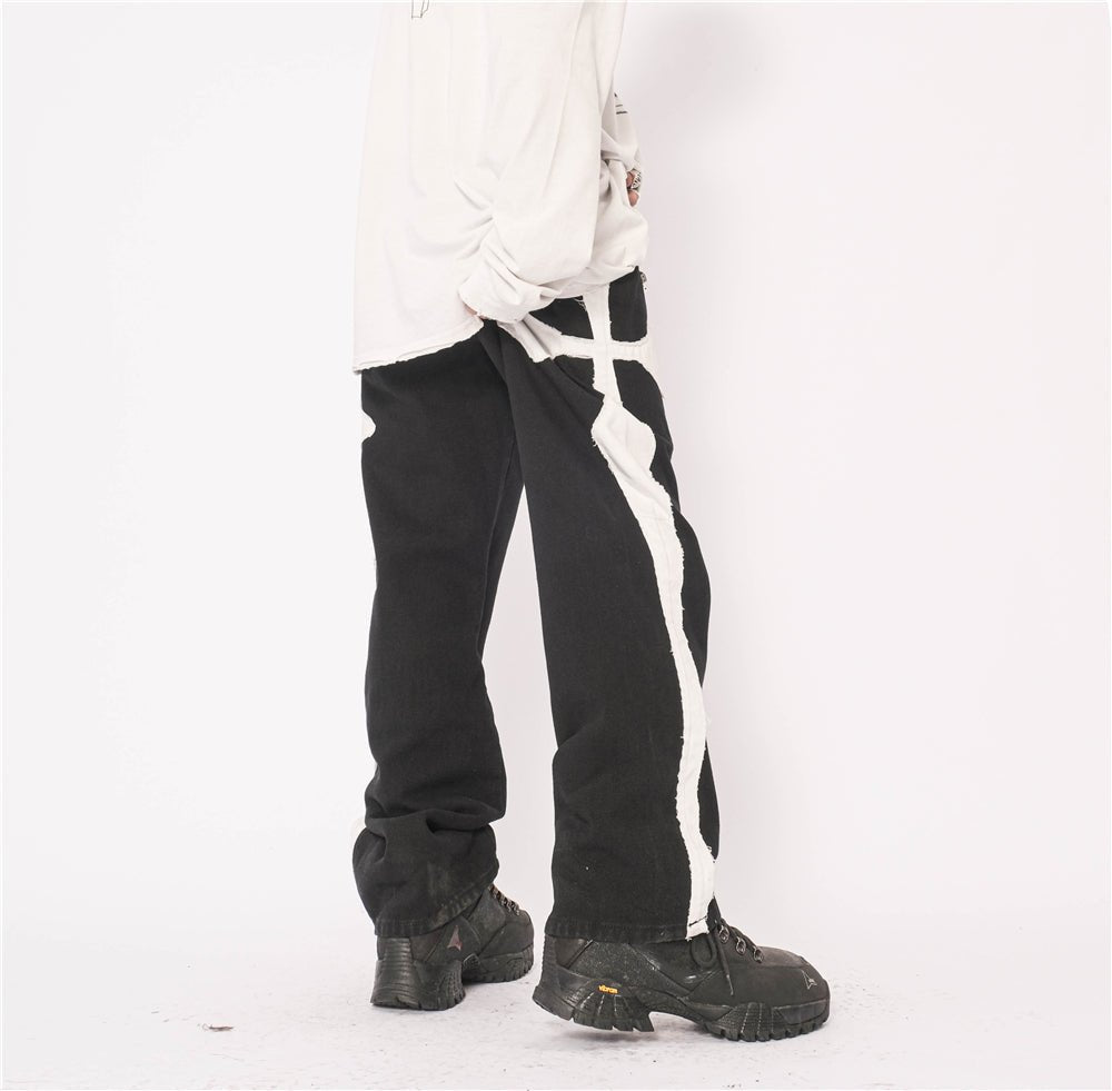 best Cross Patch Embroidery Casual Pants Men's Hip-Hop High Street Fashion Brand Loose Straight Leg Pants Street Trend Trousers 0 shop online at M2K Trends for