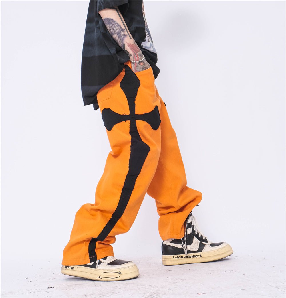 best Cross Patch Embroidery Casual Pants Men's Hip-Hop High Street Fashion Brand Loose Straight Leg Pants Street Trend Trousers 0 shop online at M2K Trends for