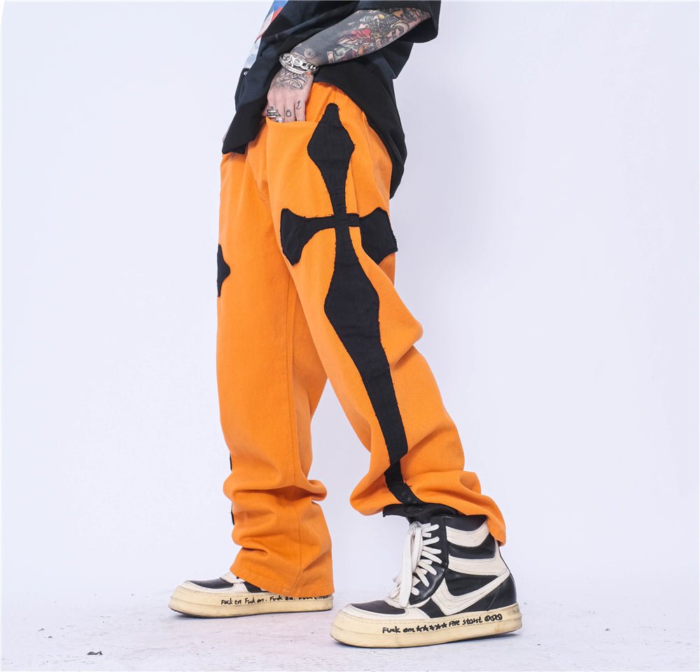 best Cross Patch Embroidery Casual Pants Men's Hip-Hop High Street Fashion Brand Loose Straight Leg Pants Street Trend Trousers 0 shop online at M2K Trends for