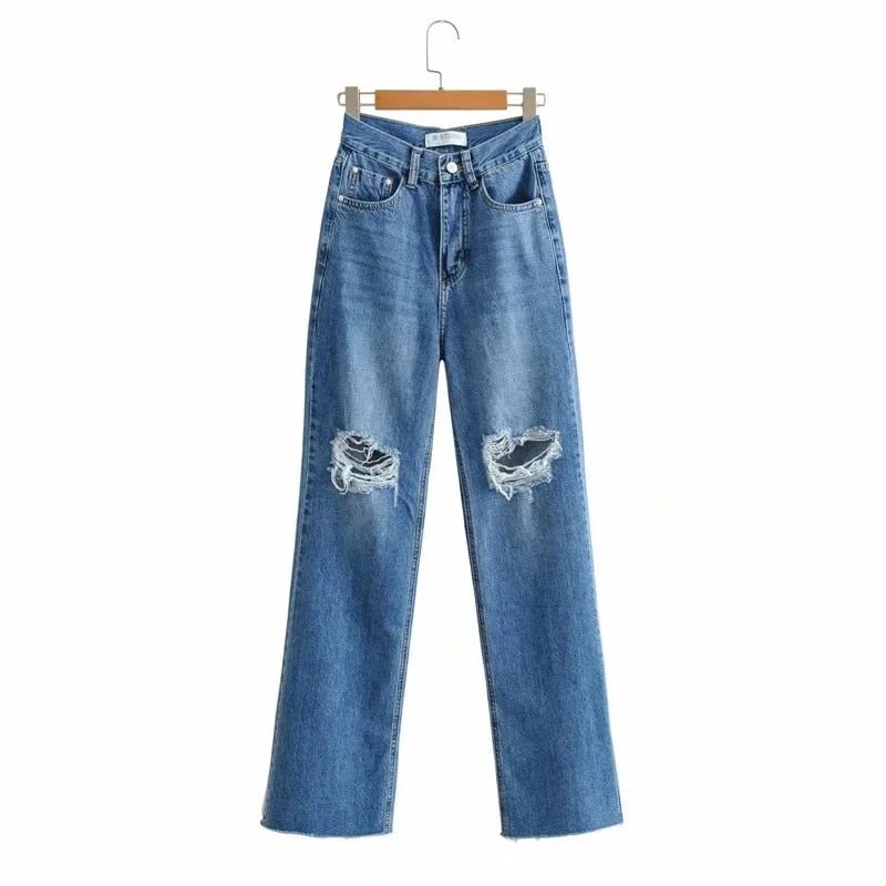 best Denim Ripped Distressed Jeans Woman High Waist Flare Pants Bottom Streetwear Trousers Pants Jeans Ladies 0 shop online at M2K Trends for