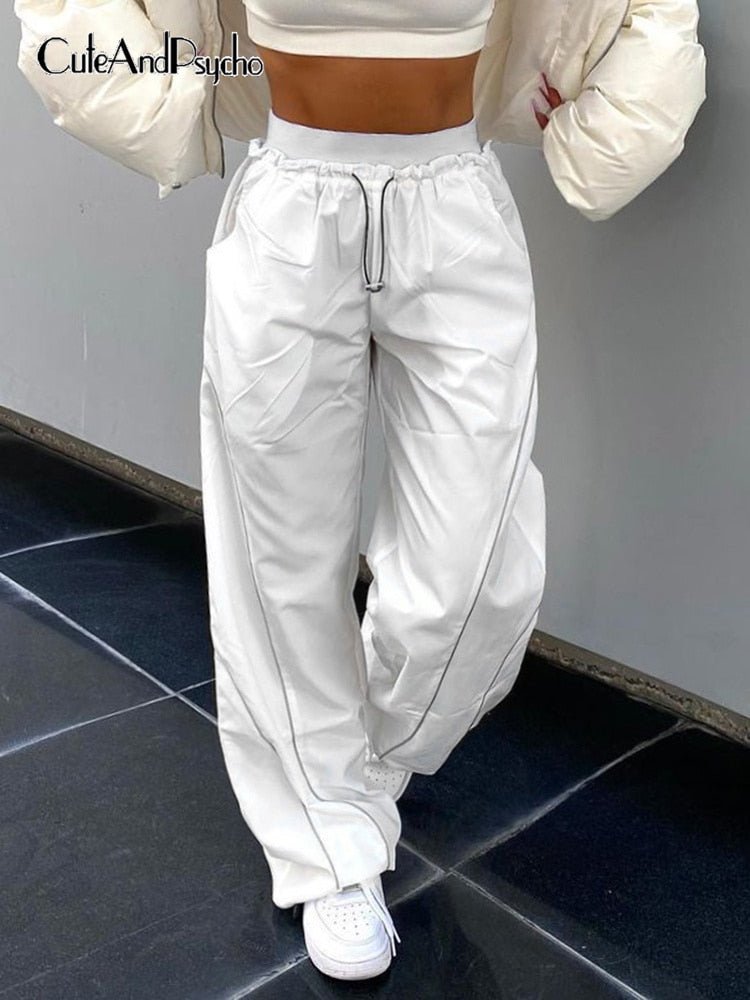 best Cuteandpsycho Loose High Waist Tech Baggy Sweatpants Streetwear Joggers Women Wide Leg Pants Casual Basic Punk Trousers Fashion 0 shop online at M2K Trends for