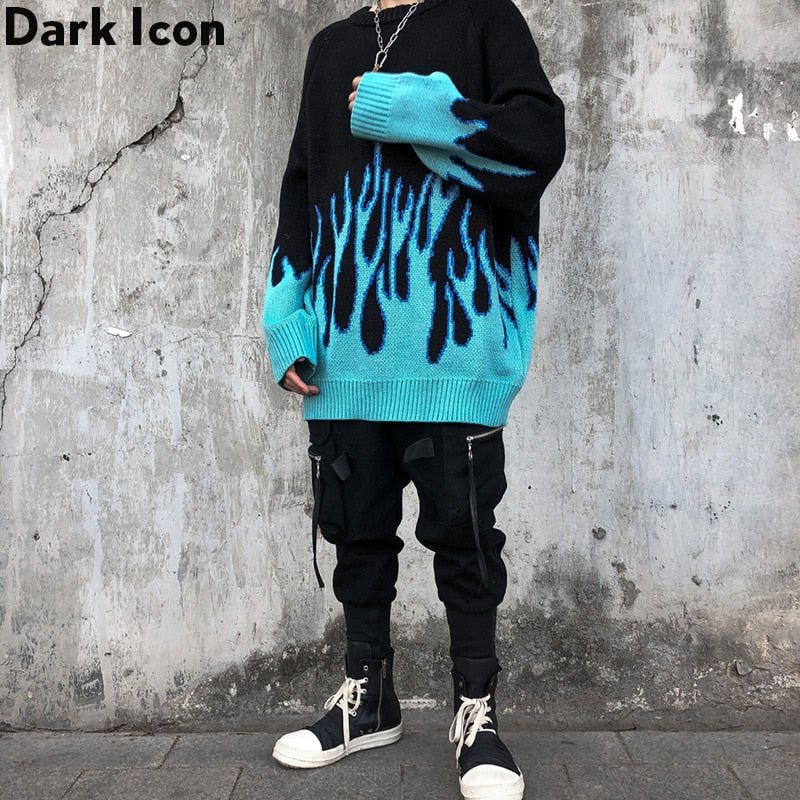 best DARK ICON Blue Flame Sweater Me 2019 Winter Streetwear Men's Sweaters Pullover Knitwear Sweater for Men 0 shop online at M2K Trends for