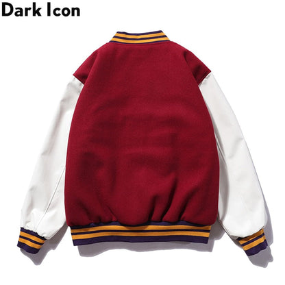 best Dark Icon PU Leather Patchwork Bomber Jacket Embroidery Padded Thick Winter Men's Jackets Baseball Jacket Man 0 shop online at M2K Trends for