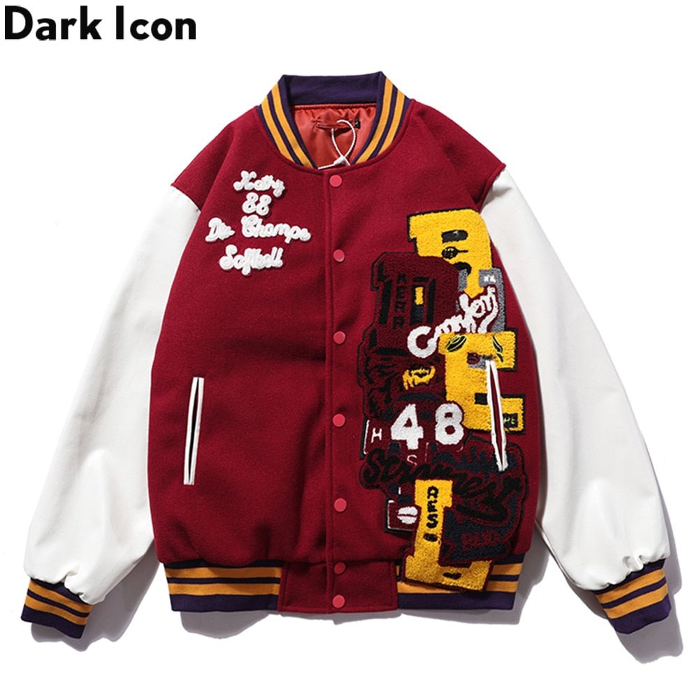 best Dark Icon PU Leather Patchwork Bomber Jacket Embroidery Padded Thick Winter Men's Jackets Baseball Jacket Man 0 shop online at M2K Trends for