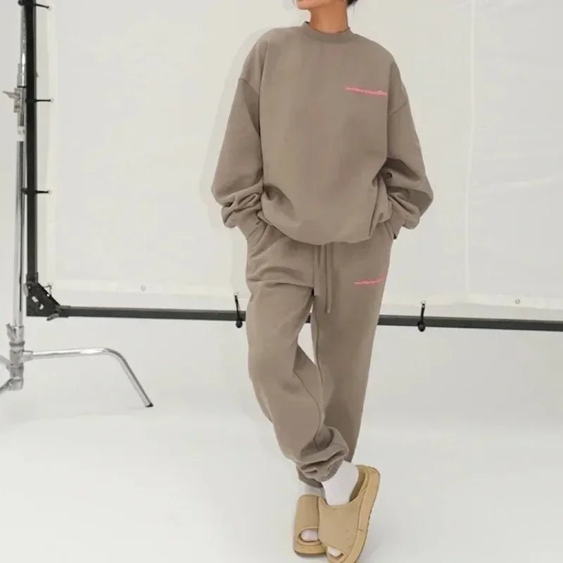best DEEPTOWN Vintage Sweatsuit Set Korean Style Letter Print Sweatshirt Loose Sweatpants Women's Autumn Training Set 2 Piece shop online at M2K Trends for