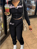 best DEEPTOWN Vintage Sweatsuit Set Korean Style Letter Print Sweatshirt Loose Sweatpants Women's Autumn Training Set 2 Piece shop online at M2K Trends for