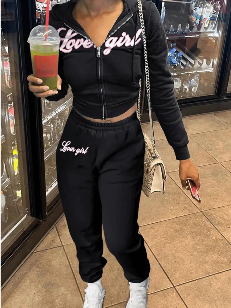 best DEEPTOWN Vintage Sweatsuit Set Korean Style Letter Print Sweatshirt Loose Sweatpants Women's Autumn Training Set 2 Piece shop online at M2K Trends for