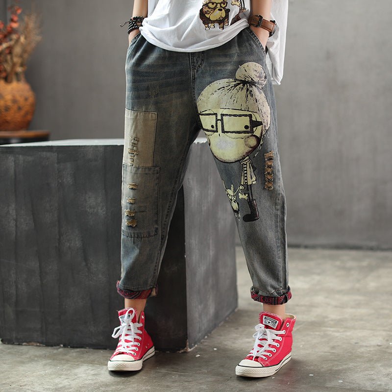 best Distressed Printed Jeans Women's Ninth Pants 0 shop online at M2K Trends for