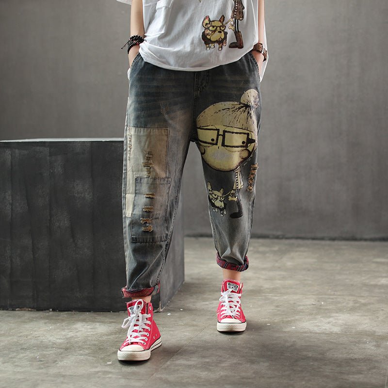 best Distressed Printed Jeans Women's Ninth Pants 0 shop online at M2K Trends for