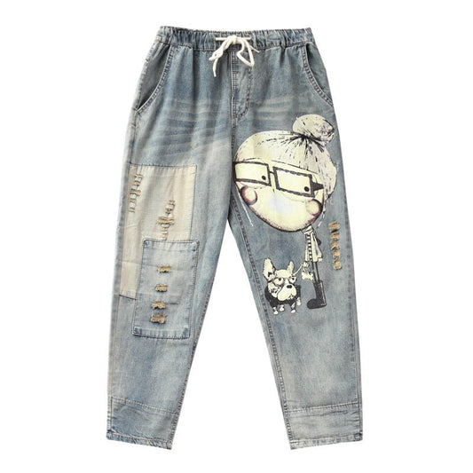 best Distressed Printed Jeans Women's Ninth Pants 0 shop online at M2K Trends for