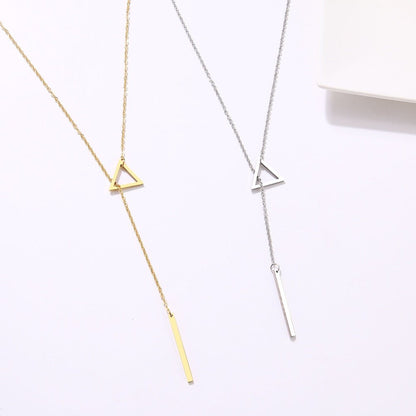 best Women Necklaces Innovation Double Pendant Long Chain Openwork Triangle and Baguette Stainless Steel Necklace 0 shop online at M2K Trends for