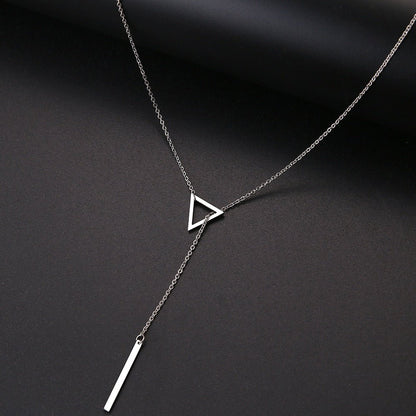 best Women Necklaces Innovation Double Pendant Long Chain Openwork Triangle and Baguette Stainless Steel Necklace 0 shop online at M2K Trends for