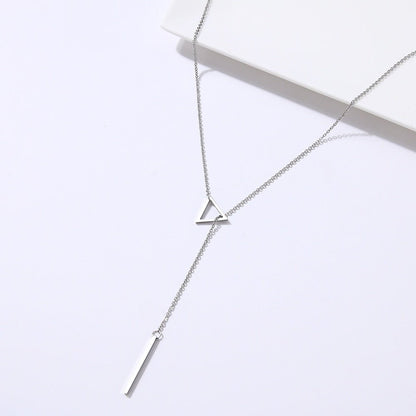 best Women Necklaces Innovation Double Pendant Long Chain Openwork Triangle and Baguette Stainless Steel Necklace 0 shop online at M2K Trends for