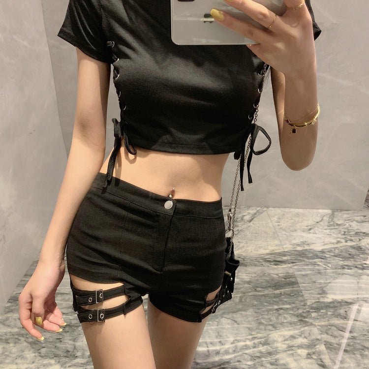 best Double Buckle Design High Waist Stretch Tight Shorts For Women 0 shop online at M2K Trends for