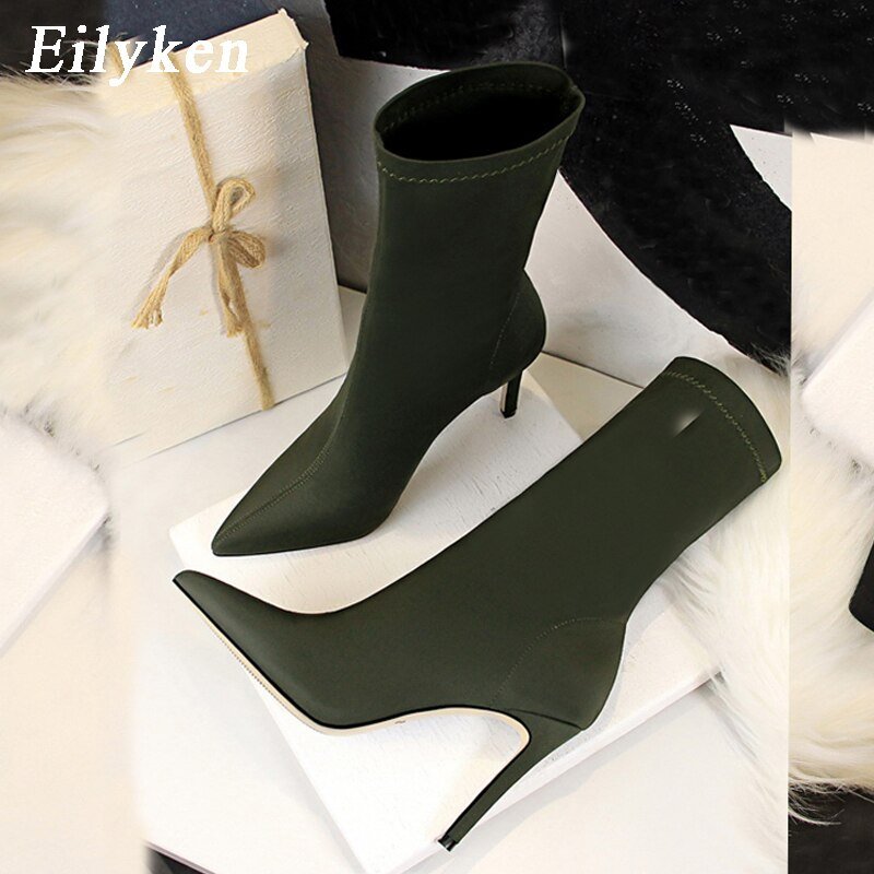 best Eilyken 2023 New Autumn Winter Fashion Stretch Fabric Ankle Boots Women Pointed Toe High Heels Shoes Female Socks Pumps 0 shop online at M2K Trends for
