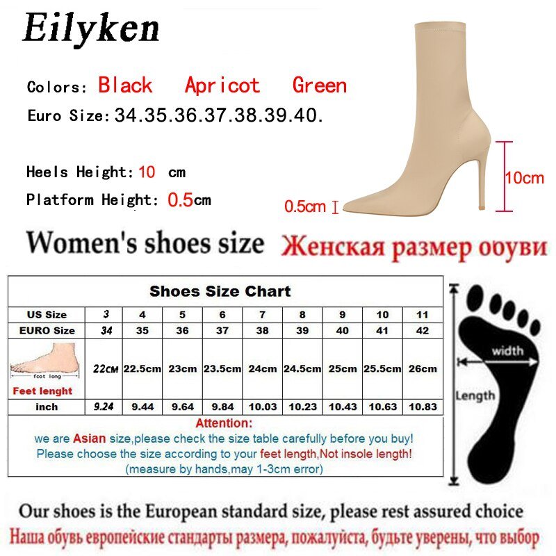 best Eilyken 2023 New Autumn Winter Fashion Stretch Fabric Ankle Boots Women Pointed Toe High Heels Shoes Female Socks Pumps 0 shop online at M2K Trends for