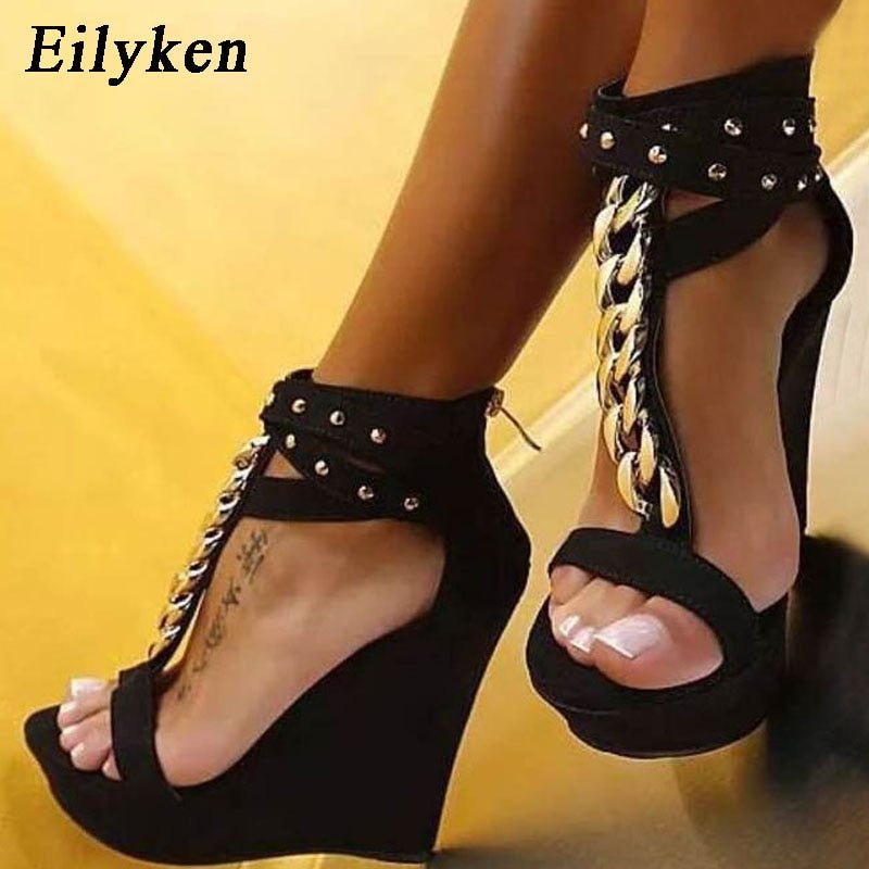 best Eilyken 2023 New Gladiator Sandals High Heels Fashion Sandals Design Chain Platform Wedges Shoes For Women 0 shop online at M2K Trends for