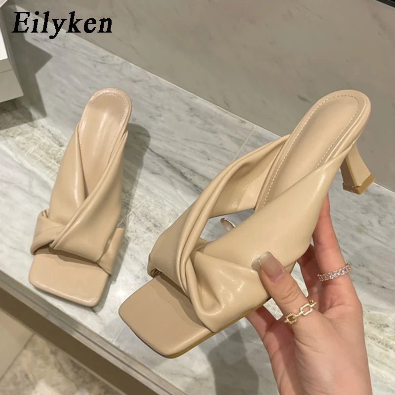 best Eilyken Fashion Brand Pleated Open Toe Slides Ladies Low Heels Beach Slippers Summer Outdoor Sandals Ladies Shoes Size 35-42 shop online at M2K Trends for