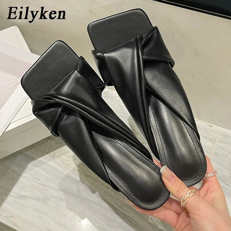 best Eilyken Fashion Brand Pleated Open Toe Slides Ladies Low Heels Beach Slippers Summer Outdoor Sandals Ladies Shoes Size 35-42 shop online at M2K Trends for