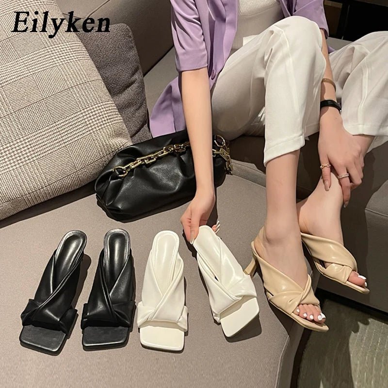 best Eilyken Fashion Brand Pleated Open Toe Slides Ladies Low Heels Beach Slippers Summer Outdoor Sandals Ladies Shoes Size 35-42 shop online at M2K Trends for