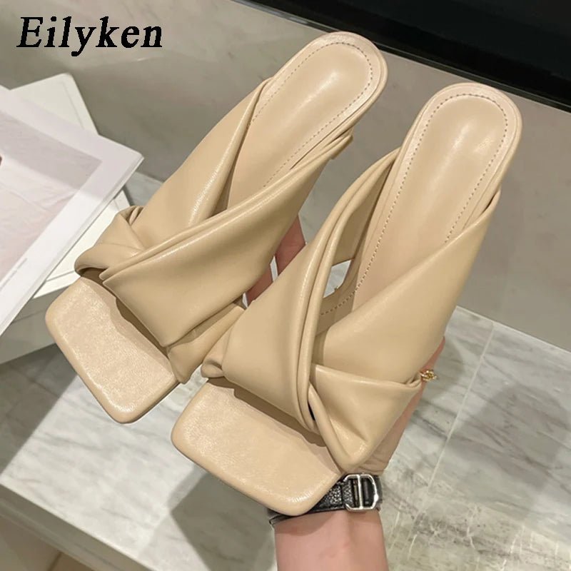 best Eilyken Fashion Brand Pleated Open Toe Slides Ladies Low Heels Beach Slippers Summer Outdoor Sandals Ladies Shoes Size 35-42 shop online at M2K Trends for