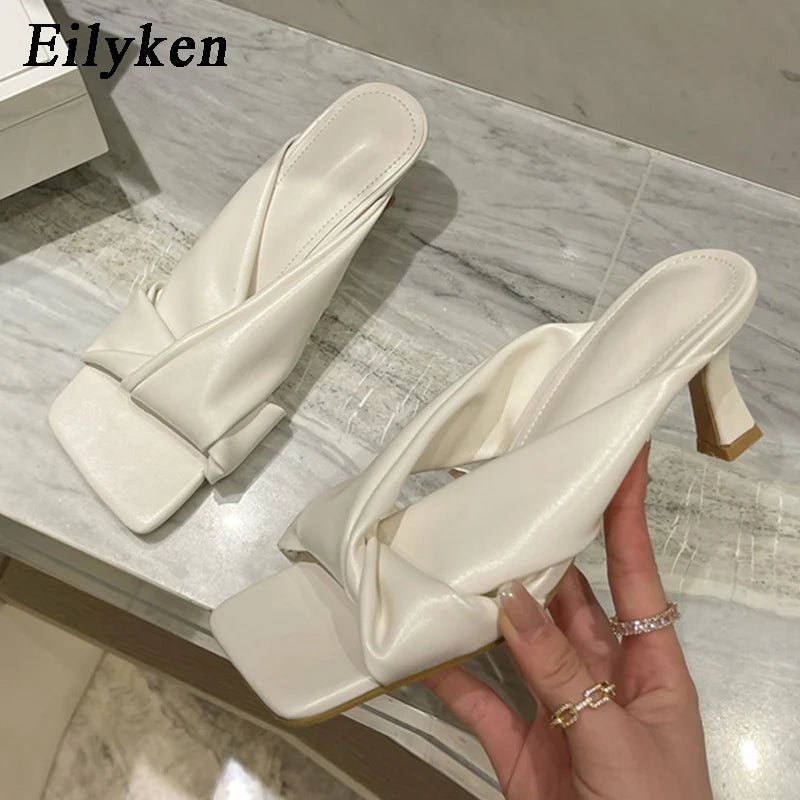 best Eilyken Fashion Brand Pleated Open Toe Slides Ladies Low Heels Beach Slippers Summer Outdoor Sandals Ladies Shoes Size 35-42 shop online at M2K Trends for