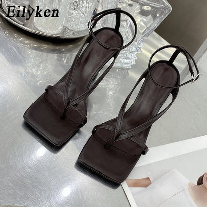 best Eilyken New Fashion Pinch Narrow Band Women Sandals 2023 Summer Square Open Toe Ankle Buckle Strap High Heels Ladies Shoes 0 shop online at M2K Trends for