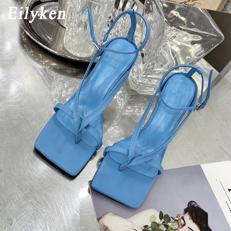 best Eilyken New Fashion Pinch Narrow Band Women Sandals 2023 Summer Square Open Toe Ankle Buckle Strap High Heels Ladies Shoes 0 shop online at M2K Trends for