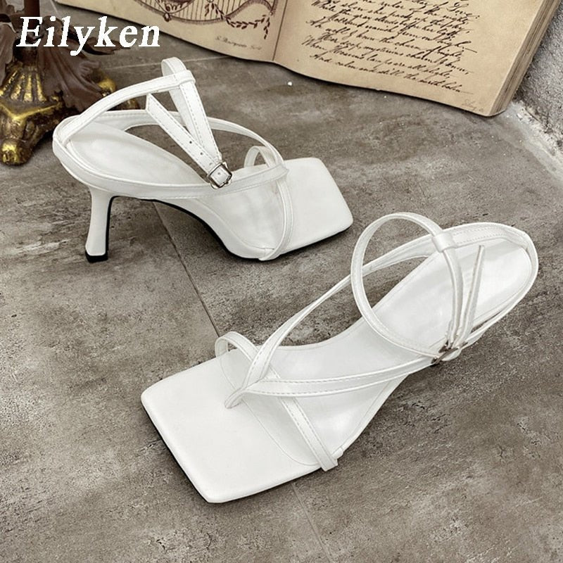 best Eilyken New Fashion Pinch Narrow Band Women Sandals 2023 Summer Square Open Toe Ankle Buckle Strap High Heels Ladies Shoes 0 shop online at M2K Trends for